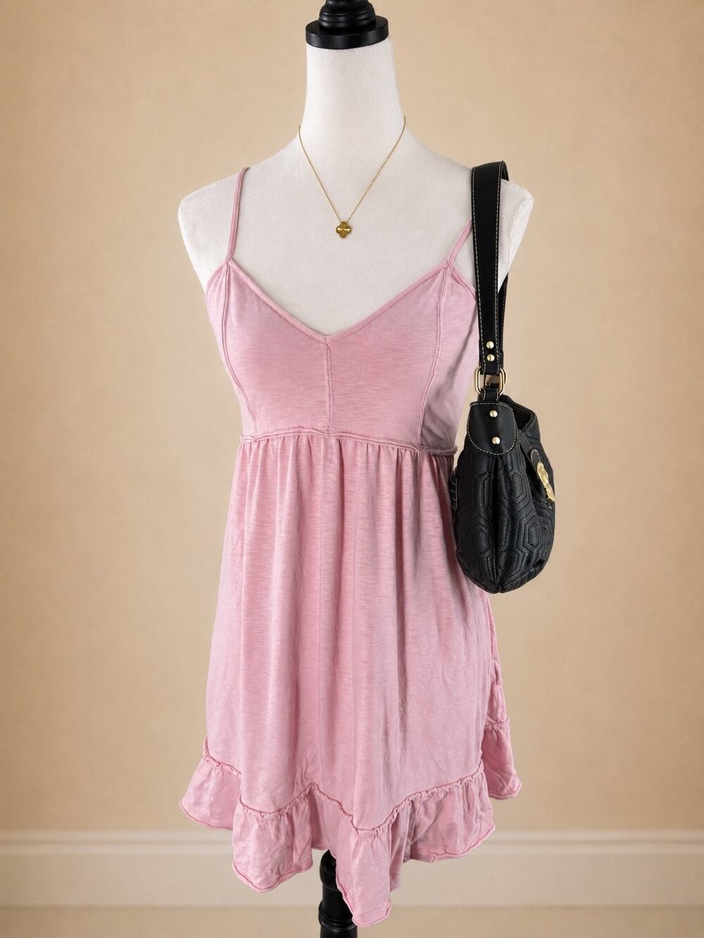 American Eagle Pink Babydoll Mini Dress Size Small Ruffle Hem Coquette